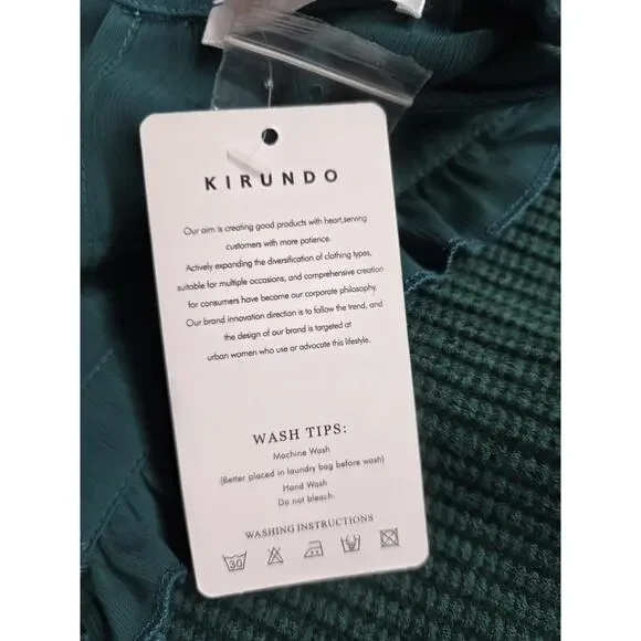 Kirundo Women's extra Large Sweater NWT Green Sheer High Collar Ruffle Preppy - Picture 15 of 16